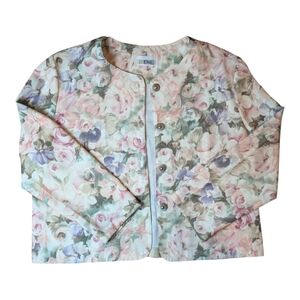 Vintage Inseparables Floral Pink Purple Green Button Down Woven Blazer Size 18